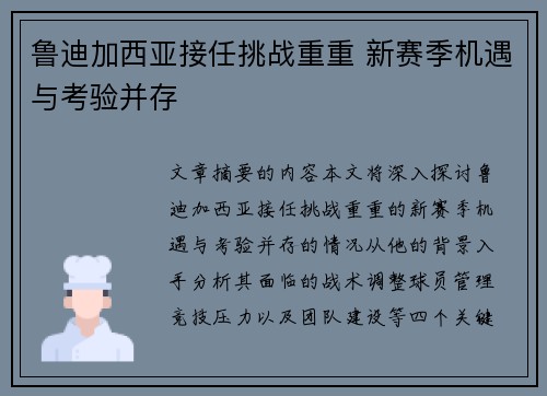 鲁迪加西亚接任挑战重重 新赛季机遇与考验并存